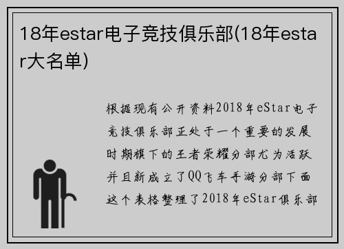 18年estar电子竞技俱乐部(18年estar大名单)