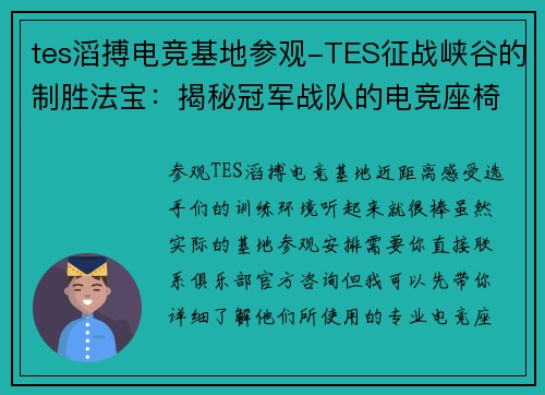 tes滔搏电竞基地参观-TES征战峡谷的制胜法宝：揭秘冠军战队的电竞座椅